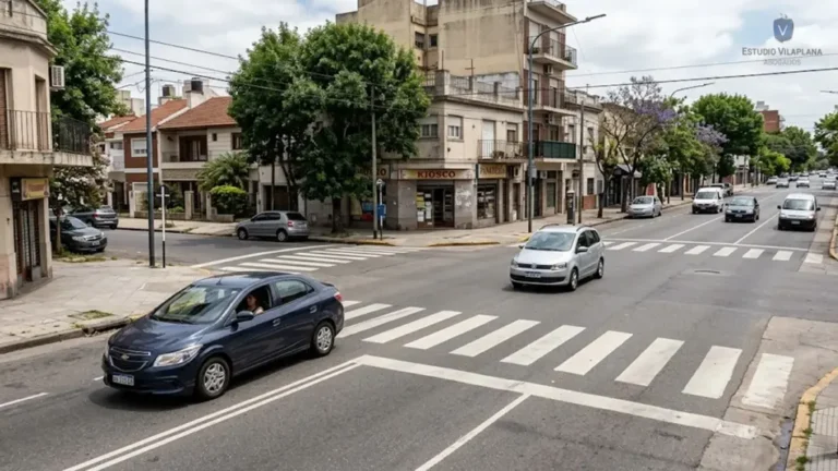 Automóvil detenido antes de ingresar a una avenida mientras otro vehículo circula por ella